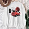 レトロな赤いミニトラックと日本の夕日。 長袖tシャツ スウェットシャツ 年配の女性への贈り物