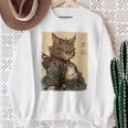 ヴィンテージ 日本の風景 侍 猫 漢字 Art Back スウェットシャツ 年配の女性への贈り物