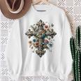 十字架 スピリチュアル キリスト 花 イエス 信仰 十字架 十字架 長袖tシャツ スウェットシャツ 年配の女性への贈り物