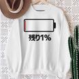 背中【残り1】電池 バッテリー おもしろ 面白い ギャグ ネタ ウケ狙い 笑える ユーモア おバカな 個性的な スウェットシャツ 年配の女性への贈り物