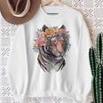 花柄 水彩 虎 花 王冠 虎好き スウェットシャツ 年配の女性への贈り物