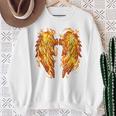 裏面に燃える天使の翼 火の羽 スウェットシャツ 年配の女性への贈り物