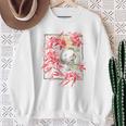 赤いクモのユリの花 日本の頭蓋骨 オタクのバックプリント スウェットシャツ 年配の女性への贈り物