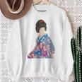 青い着物を着た美しい芸者 日本画 鳥居 言人 帯 美人画 新版画 日本画 長袖tシャツ スウェットシャツ 年配の女性への贈り物
