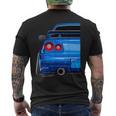 Blue Gt R 34 Jdm スカイラインスタンス カー ドリフトレーシング メンズTシャツ バックプリント