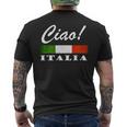 Ciao Italia トリコロールグリーン 白と赤 イタリア国旗 イタリア メンズTシャツ バックプリント