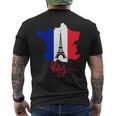 Enjoy Travel Paris France Flag & Eiffel Tower Graphic メンズTシャツ バックプリント