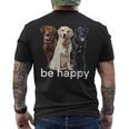Be Happy ラブラドールレトリバー ゴールデンブラックブラウン チョコレートラボ メンズTシャツ バックプリント