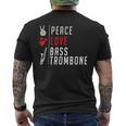 Peace Love Bass トロンボーン楽器 バス トロンボーン奏者 メンズTシャツ バックプリント