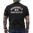 Russell Is Unathletic ユーモラスなアスリート プットダウン メンズTシャツ バックプリント