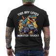This Boy Loves Monster Trucks 恐竜モンスタートラック メンズTシャツ バックプリント