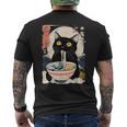 かわいい 猫 食べる ラーメン 麺 面白い アニメ メンズTシャツ バックプリント