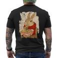 かわいいウサギが麺をすする メンズTシャツ バックプリント