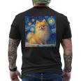 かわいいポメラニアン犬 星月夜 ヴィンセント・ヴァン・ゴッホ絵画 メンズTシャツ バックプリント