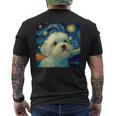 かわいいマルチーズドッグ 星月夜 ヴィンセント・ヴァン・ゴッホ絵画 メンズTシャツ バックプリント
