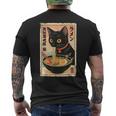 かわいい猫とラーメン麺 日本のアニメ漫画 メンズTシャツ バックプリント