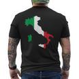 アウトライン イタリア 赤 白 緑 ストライプ 地図 メンズTシャツ バックプリント