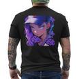 アニバエオタク美少女アニメ少女 紫髪ミステリアス メンズTシャツ バックプリント