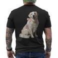 イングリッシュクリーム ゴールデンレトリバー 子犬 ピンク リボン クリーン ガール メンズTシャツ バックプリント