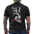 エレキギターを弾くロックキャット 面白い猫ニャーパロディショー メンズTシャツ バックプリント