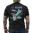グアム、主要都市、旗、アメリカの観光名所地図 メンズTシャツ バックプリント