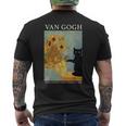 ゴッホ 黒猫 ひまわり おもしろ猫 メンズTシャツ バックプリント