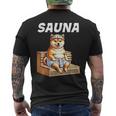 サウナauna さうな 整う アウトドア 焚火 おもしろ 犬 柴犬好き 柴犬 名言 文字 面白い ふざけた ネタ メンズTシャツ バックプリント