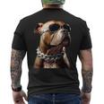 サングラスをかけたピットブル アメリカン・ピット・ブル・テリア メンズTシャツ バックプリント