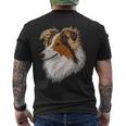 シェットランド・シープドッグ かわいい子犬の顔 犬好き ペット飼い主 メンズTシャツ バックプリント