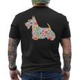 スコティッシュテリア水彩フラワーデザイン。 メンズTシャツ バックプリント