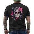 スタイリッシュなマゼンタ サクラ ムエルテ スカルデザイン Dia De Los Muertos メンズTシャツ バックプリント