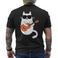 ネコとギター 猫とサングラス ネコ好き 猫飼い アコースティックギター エレキギター 音楽家 バンド ネコ 猫 メンズTシャツ バックプリント