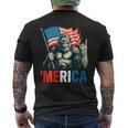 ビッグフット メリカ ロック アメリカ国旗 愛国的 7月4日 メンズTシャツ バックプリント