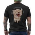 ヘッドフォン付き猫 ミーム メンズTシャツ バックプリント