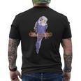 ホワイトパープルセキセイインコエキゾチックペットアニマルモチーフ鳥 メンズTシャツ バックプリント