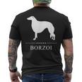 ボルゾイ犬の白いシルエット メンズTシャツ バックプリント
