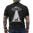 ミニチュアピンシャーママパパ犬-面白いエイリアンufo メンズTシャツ バックプリント