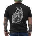 ラインアート 鳥・鳥類学者 オオツノフクロウ メンズTシャツ バックプリント
