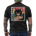 ラーメンと黒猫 和風ビンテージ メンズTシャツ バックプリント