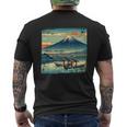 ヴィンテージ 日本の富士山 山に昇る太陽 メンズTシャツ バックプリント