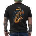 抽象音楽家 ジャズ サックス プレーヤー カラフル メンズTシャツ バックプリント