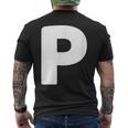 文字p 大文字 アルファベット モノグラム イニシャル メンズTシャツ バックプリント