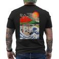 江戸日本 浮世白斎 赤富士山・津波 メンズTシャツ バックプリント