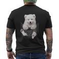 犬好きの方へのギフト サモエド ポケットに入った面白い犬の顔 メンズTシャツ バックプリント