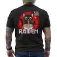 猫 食べる ラーメン 麺 日本 かわいい アニメ 猫 ラーメン 猫 メンズTシャツ バックプリント