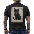 猫 鬼 ハロウィン 日本 ミニマリスト 墨絵 浮世絵風 メンズTシャツ バックプリント