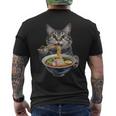 猫がラーメンを食べる リアル メンズTシャツ バックプリント