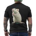 白いネズミが好きな人のための面白い見た目の白いネズミ メンズTシャツ バックプリント