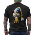 真珠の耳飾りのウサギ メンズTシャツ バックプリント