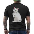 面白い猫 中指 オッドアイドキャット キティ メンズTシャツ バックプリント